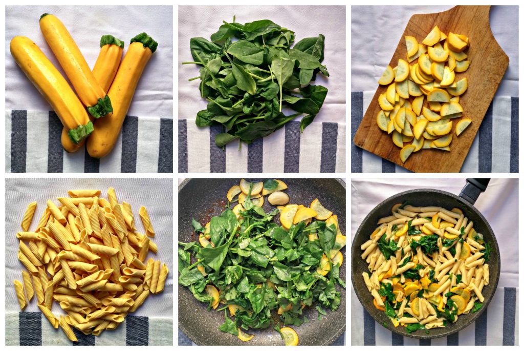 Collage pasta zucchine e spinaci